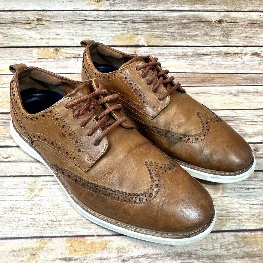 Cole Haan Mens Cognac Brown Grand Evolution Wingtip Perforated Oxford Shoes 10M